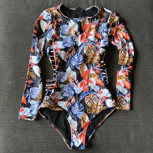 Plant Print Ladder Cut-out One Piece Swimsuit